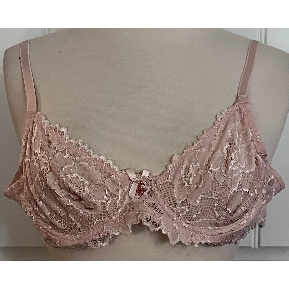 Vintage‎ Women's Marilyn Monroe 34B Blush Pink Lace Demi Bra Unpadded Sheer 550